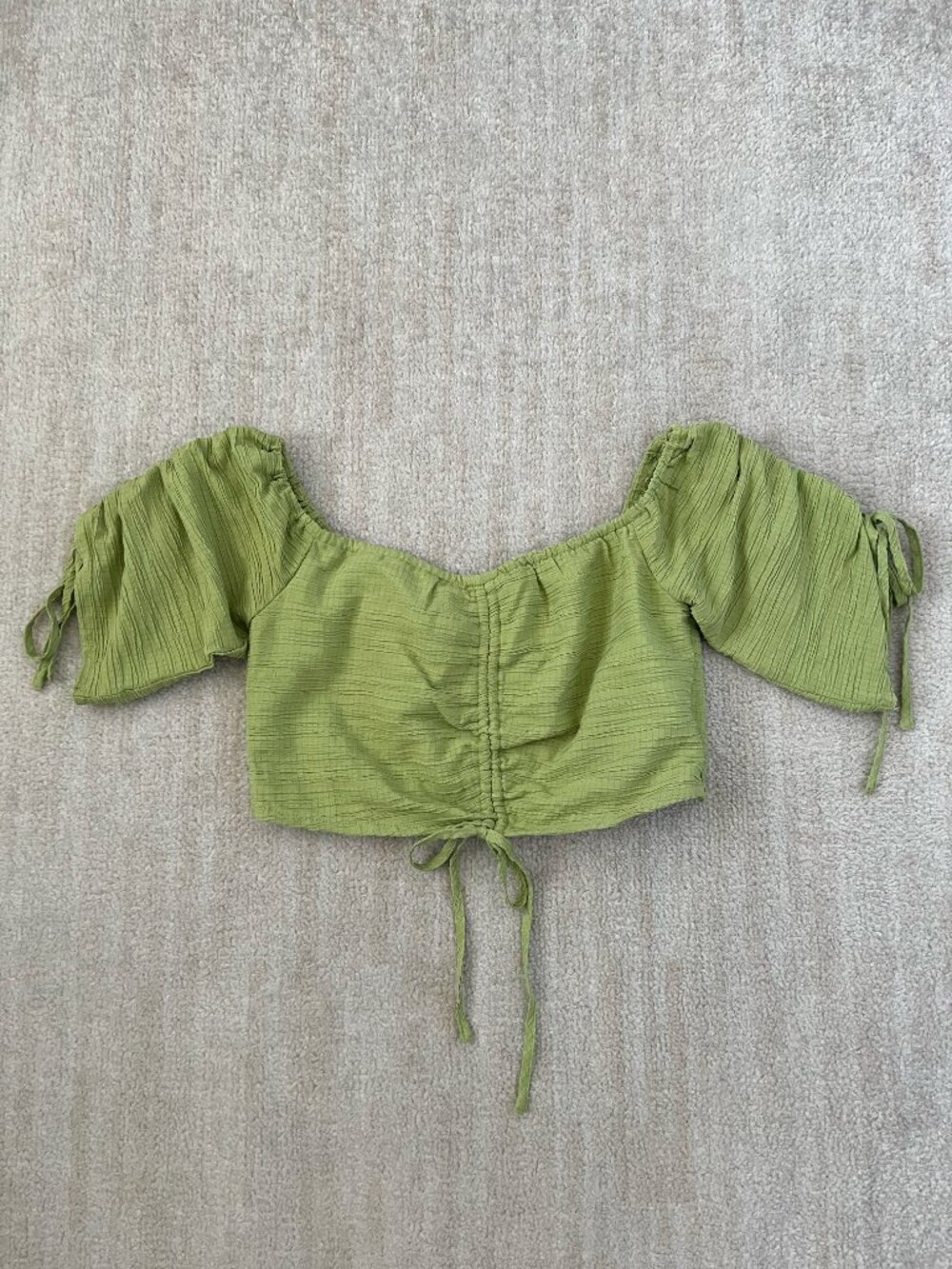 Lulus Midsummer Memories Summer Boho Off Shoulder Crop Top Blouse M Green - Picture 1 of 9